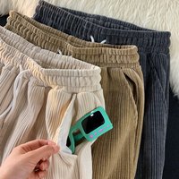 Corduroy 2025 Spring Autumn Trendy Brand Solid Loose Straight Casual Pants Hong Kong Style Retro Wide Leg