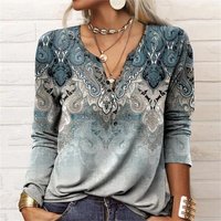 Ethnic Print Long Sleeve T Shirt Boho Chic Fashion Top Casual Wear