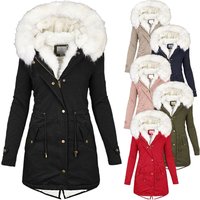 women's parka mid-length windbreaker white fur collar hooded warm plus velvet women's coat cotton coat