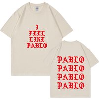 Kanyes same gray city limited I feel like Pablo letter printed loose short sleeve T shirt