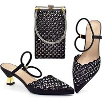 pointy perforated drill heels bag set banquet shoes bag