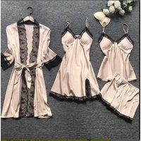 Women's Four-piece Satin Lace Comfortable Casual Sexy Loungewear Pajama Set