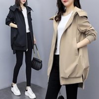 Clothing Casual Temperament Khaki Slim Hooded Windbreaker Jacket Mid Length Loose