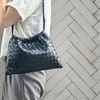 2025 New Hih-End Woven Quilted Manetic Buckle Drawstrin Handheld Genuine Leather Women’s Simple Shoulder Crossbody