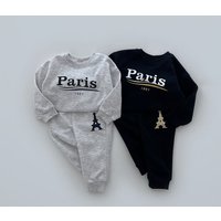 Kid's Clothing Autumn 2024 new ins children's clothing boys and girls trendy round neck letter long sleeved sweater sports suit