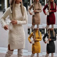 Clothing high collar slim long autumn winter warm sweater dress