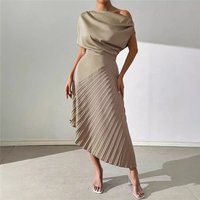 Women's Clothing summer new elegant oblique shoulder one shoulder neck pleated hip wrapped design irregular dress for women