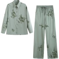 Clothing Spring summer shirts suits sequined tops satin texture fashion high waist trousers