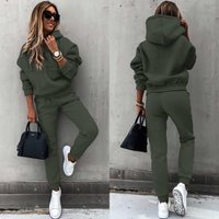 Autumn Winter Solid Long Sleeve Hoodie Casual Suit Fashion Loose Sports Hoodie + Small Foot Pants 2 Piece Set