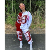 Spring Autumn Clothing Butterfly Print Popular Long sleeved Casual Pants Fashion Suit
