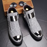 European Warm Series Fashion Short High top Sneakers Single British Style Height increasing Martin Boots Hairstylist Leather Sequin