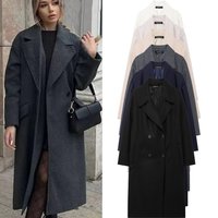 Trendy Oversized Double-Faced Wool Coat – Longline Streetwear Trench Coat For Women, Loose Fit & Warm (Black, Navy, Gray, Beige, Khaki, )