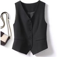 Women’s Slim Fit Vest Sleeveless Jacket Spring Autumn Fashion Layering Waistcoat Black Short Casual Blazer Top