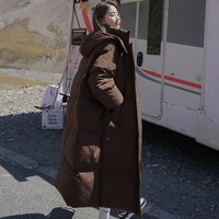 clothing mid length over knee down cotton coat Korean style loose thickened hooded cotton padded jacket