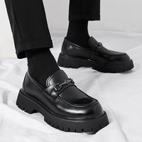 2025 New Thick-Soled Height-Increasing Men’s Large Patent Leather Glossy Casual Chunky Heel Loafers Hairstylist Trendy