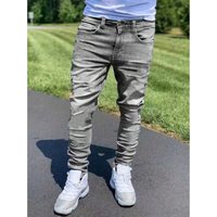 Men's Stretch Slim Fit Skinny Jeans Cross Border Exclusive Distressed Faded Jogger Pants Versatile Casual Trousers for Streetwear