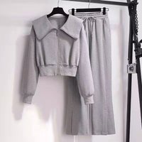 Clothing Fashion Casual Sweater Casual Tracksuit Set Short Crop Top Wide Leg Pants Two Piece Outfit Fall Winter Fashion Sweatshirt Jogger Set