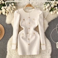 Women’s Clothing high end dress for women in autumn and winter, celebrity temperament, light luxury, metal buckle, slim fitting puff sleeve dress