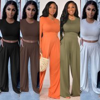 Fashion Casual Sports Wide leg Pants Solid Autumn Winter Two piece Set