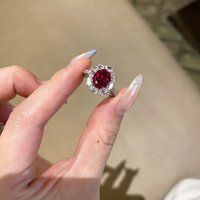 Xiaohongshu Hot Selling Egg Shaped Artificial Ruby Diamond Index Finger Light Luxury High End Unique Ring Jewelry