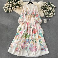 Clothing Sweet Lace V neck Breasted Slim fit Long Design Dress
