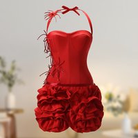 Strapless Elegant Birthday Gown Heavy Duty Three Dimensional Rose Boning Fitted Waist Puffy Skirt Dress