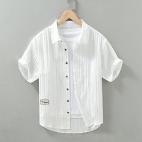 Men's Clothing Short Sleeved Thin Ice Silk Free Ironing Wrinkle Texture Casual Loose Cardigan White Shirt