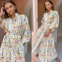 Clothing Long sleeved Printed Casual Dress Loose Holiday Dress