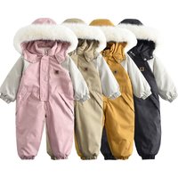 s Clothing Winter style big fur collar matching thin ski suit jumpsuit crawling suit