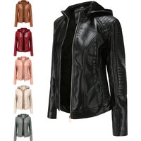 Large Fleece Leather Hooded Autumn Winter Short Jacket Warm Casual Jacket