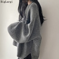 Lazy Style Oversize Femme Pullover Tops Office Lady Soft Long Sleeve Autumn 2023 OL Warm Chic Women Knitwear Sweaters