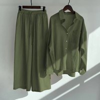 Retro Cotton Linen Shirt Set Plus High Waisted Loose Fitting Trousers Two Piece Casual Comfortable Fashion