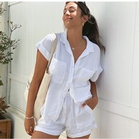 Spring summer loose cotton linen tops shorts two piece suits fashion shorts suits