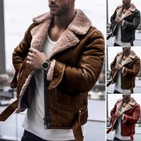 2020 Fashion Faux Fur Lapel Collar Long Sleeve Vintage Jacket Warm Outwear Motorcycle Leather Coat Men
