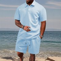 Casual 2 Piece Set Breathable Polo Shirt & Shorts Summer Athletic Outfit Lightweight Polyester Trendy Streetwear