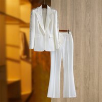 Clothing High Quality Heavy Duty Mid Length Suit Jacket Wide Leg Trousers Fashionable Trousers Rhinestones Ins Hot Two Piece Suit
