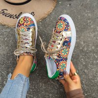 Cro Border Trade Plu Autumn European American Round Toe Sneaker Printed Canva