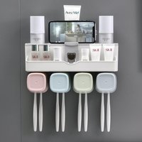Wall Hanging Non punching Wash Toothbrush Rack Set Toothpaste Squeezer Mouthwash Cup