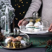 Matte Ceramic Cake Stand With Dome Lid – Dual-Handle Serving Platter For Desserts, Fruits & Pastries (White/Black, Small/Large)