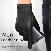 Leather gloves autumn winter warm thick velvet driving riding simple business handsome tide