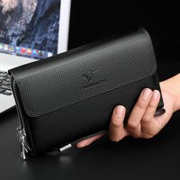 Clutch Bag Genuine Leather Wrist Bag Business Double Zipper Portable Large Capacity Hand Clutch Bag First Layer Cowhide Handbag