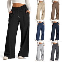 Suitable For All Seasons New 2024 Women's Drawstring Solid Color Waist-Cinching Fashion Wide-Leg Casual Pants