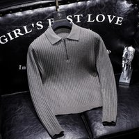 Men's Clothing High grade zipper lapel sweater for men autumn and winter style striped thick warm Polo collar sweater for men