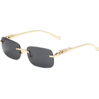 Cheetah Print Square Sunglasses – Frameless Metal Design Retro Leopard Head Decor Fashion Glasses