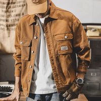 American Heavy Denim Jacket Spring Autumn Trendy Brand Three dimensional Double Pocket Heavy Tooling Top Jacket