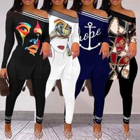 Clothing Sexy Slim Fit Off Shoulder Printed Two Piece Nightclub Outfit