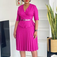 Clothing fashion large temperament Tongle V neck pleated dress
