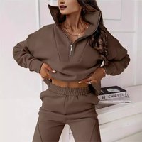 Clothing Fashion Solid Commuter Casual Stand Collar Sweater Trousers Set Two piece Set