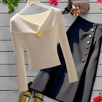Clothing Autumn Retro Lazy Style Knitted Sweater Wine Red Lapel Waist Sweater