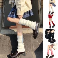 Zhuoxinder 1 Pair Leg Warmers Mid Calf Thickened Knitted Lolita Ribbed Keep Warm Solid Color Autumn Winter Women Boot